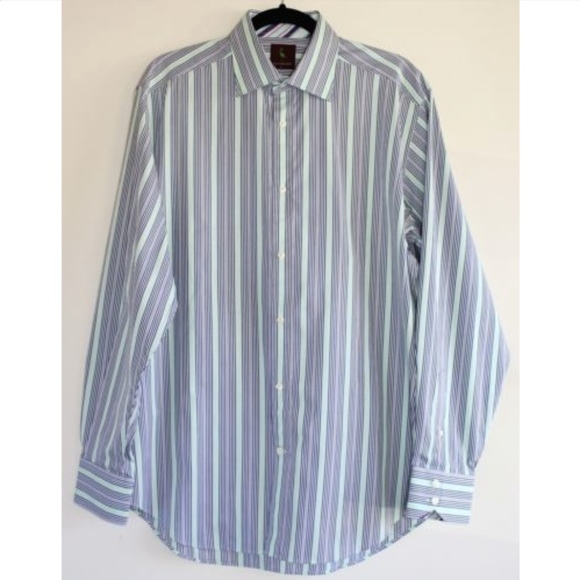 Green & Blue Striped Long Sleeve Button Down Shirt - Picture 1 of 3